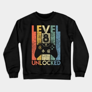 Level 8 Unlocked Funny Video Gamer 8th Birthday Crewneck Sweatshirt